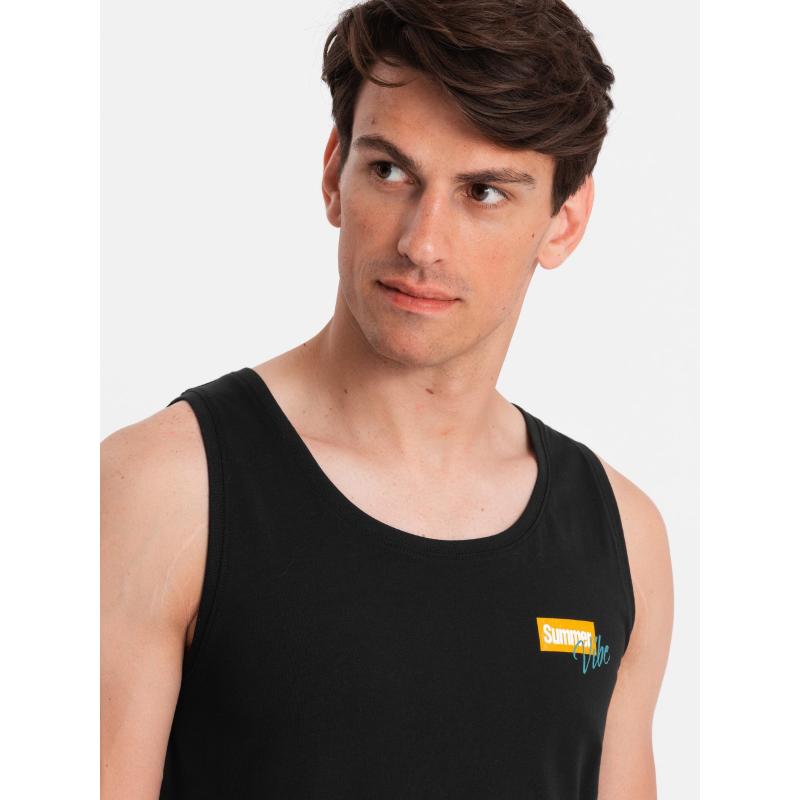 Pánské bavlněné tílko s potiskem Summer Vibe černé V1 OM-TSTT-0191
