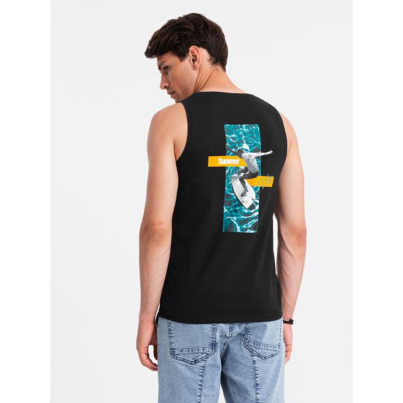 Pánské bavlněné tílko s potiskem Summer Vibe černé V1 OM-TSTT-0191