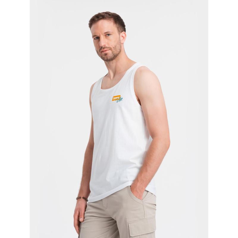 Pánské bavlněné tílko s potiskem Summer Vibe bílé V2 OM-TSTT-0191