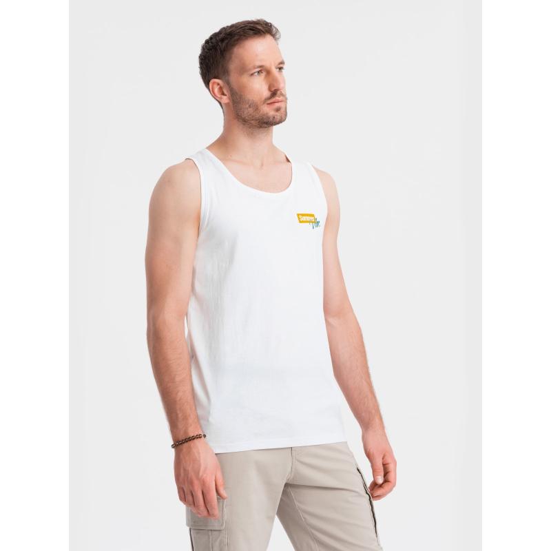 Pánské bavlněné tílko s potiskem Summer Vibe bílé V2 OM-TSTT-0191