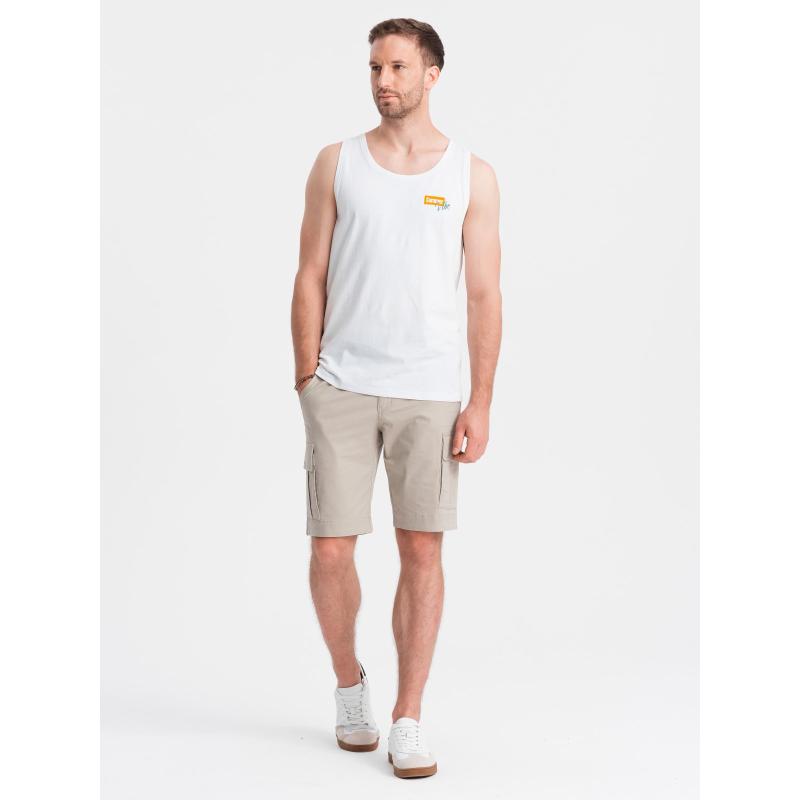 Pánské bavlněné tílko s potiskem Summer Vibe bílé V2 OM-TSTT-0191