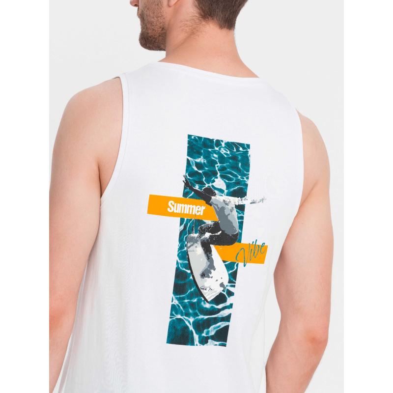 Pánské bavlněné tílko s potiskem Summer Vibe bílé V2 OM-TSTT-0191