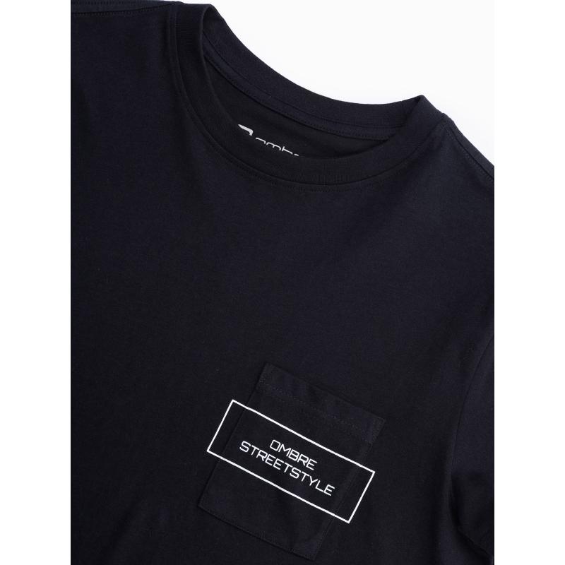 Pánské bavlněné tričko Ombre Streetstyle s potiskem kapes černé V1 OM-TSCT-0108