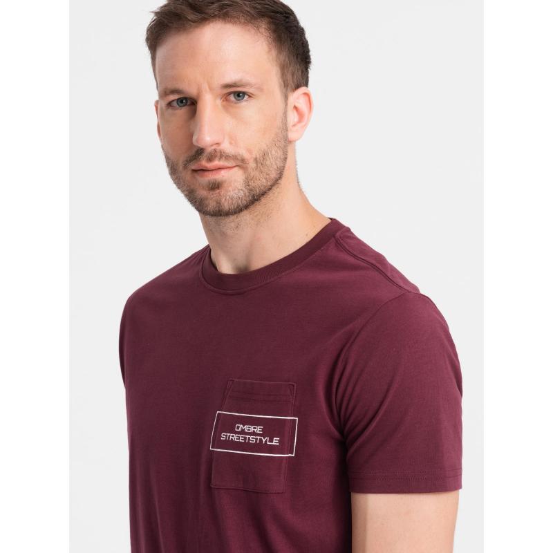 Pánské bavlněné tričko Ombre Streetstyle s potiskem kapes bordó V3 OM-TSCT-0108