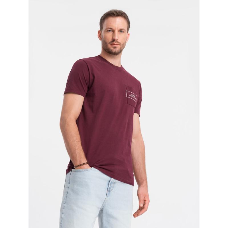 Pánské bavlněné tričko Ombre Streetstyle s potiskem kapes bordó V3 OM-TSCT-0108