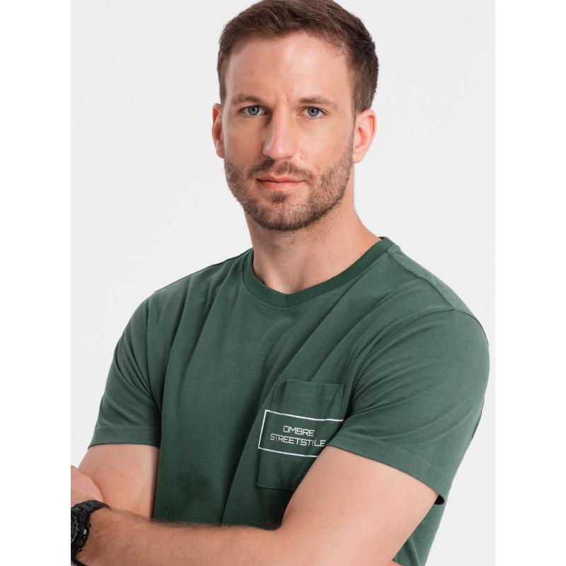 Pánské bavlněné tričko Ombre Streetstyle s potiskem kapes tmavě zelené V4 OM-TSCT-0108