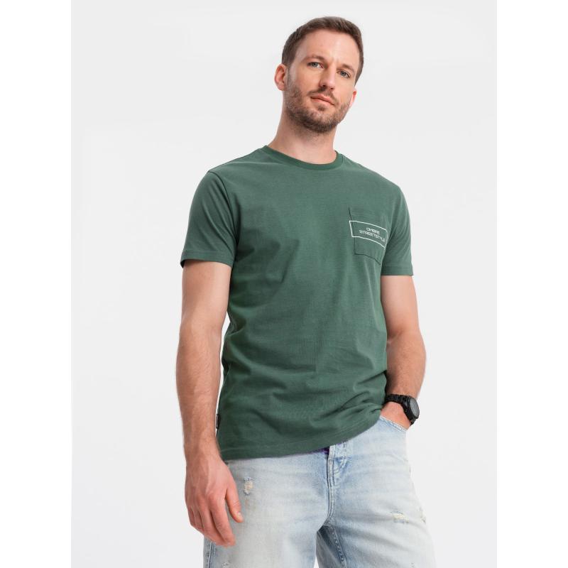 Pánské bavlněné tričko Ombre Streetstyle s potiskem kapes tmavě zelené V4 OM-TSCT-0108