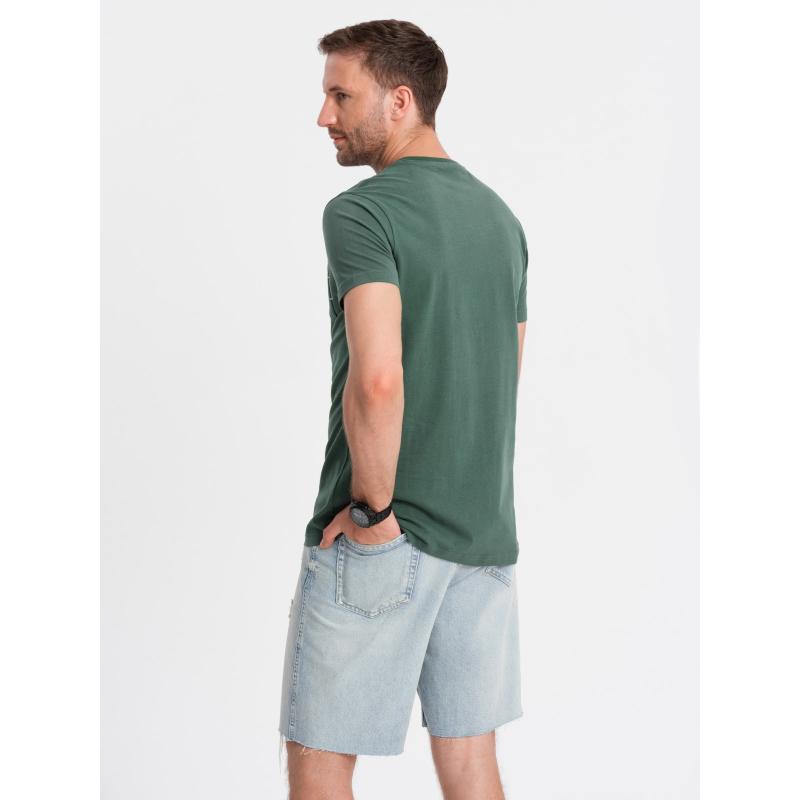 Pánské bavlněné tričko Ombre Streetstyle s potiskem kapes tmavě zelené V4 OM-TSCT-0108