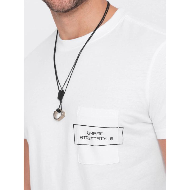 Pánské bavlněné tričko Ombre Streetstyle s potiskem kapes bílé V8 OM-TSCT-0108