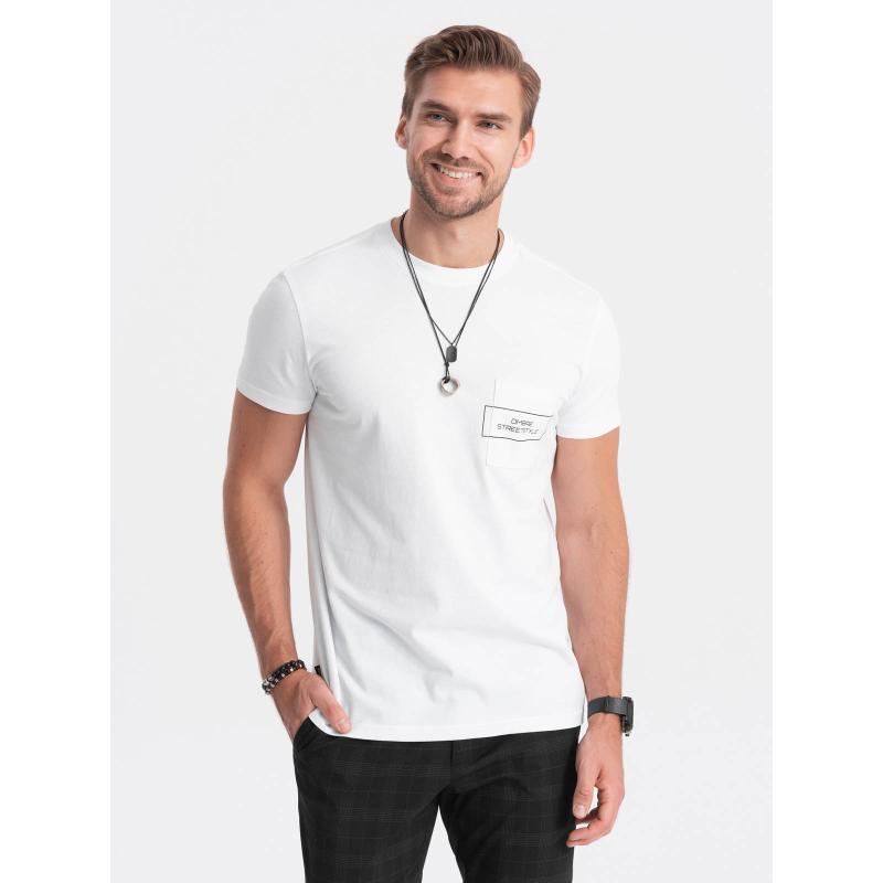Pánské bavlněné tričko Ombre Streetstyle s potiskem kapes bílé V8 OM-TSCT-0108