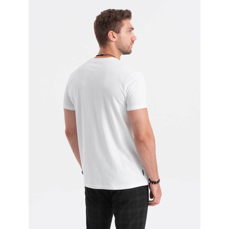 Pánské bavlněné tričko Ombre Streetstyle s potiskem kapes bílé V8 OM-TSCT-0108