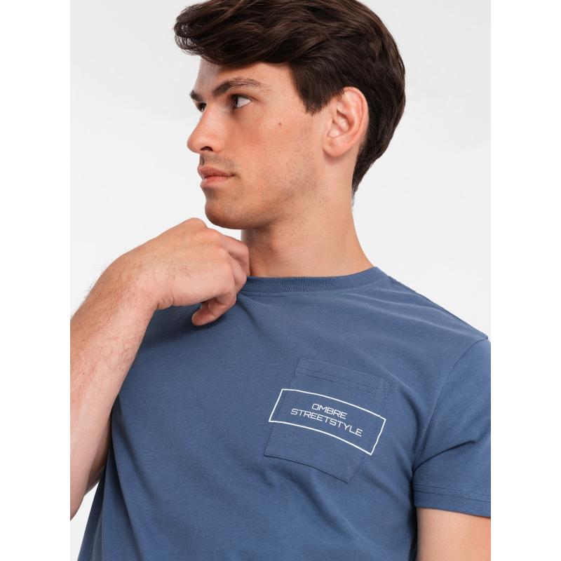 Pánské bavlněné tričko Ombre Streetstyle s potiskem kapes indigo V9 OM-TSCT-0108