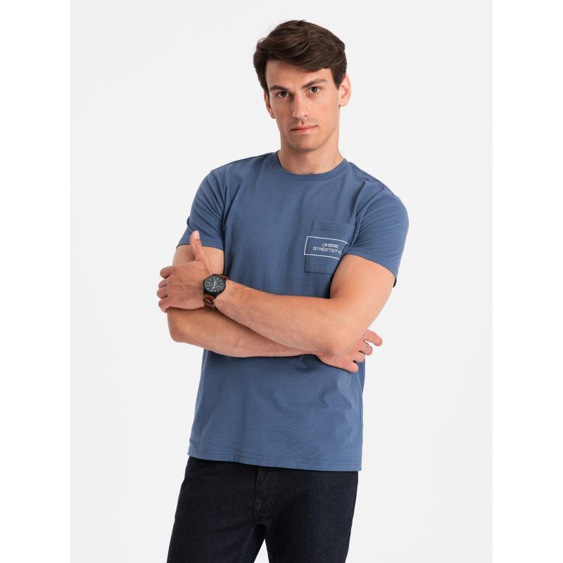 Pánské bavlněné tričko Ombre Streetstyle s potiskem kapes indigo V9 OM-TSCT-0108