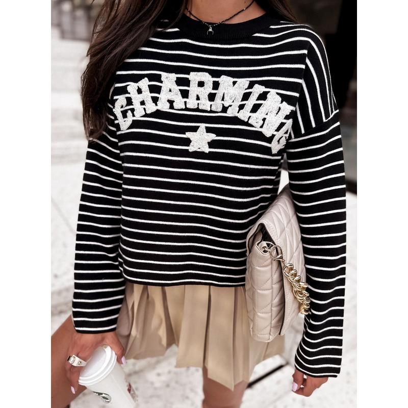 Női csíkos pulóver AURORA fekete