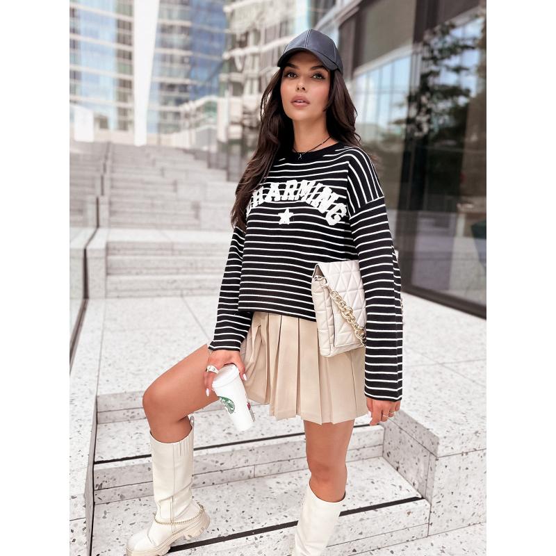 Női csíkos pulóver AURORA fekete