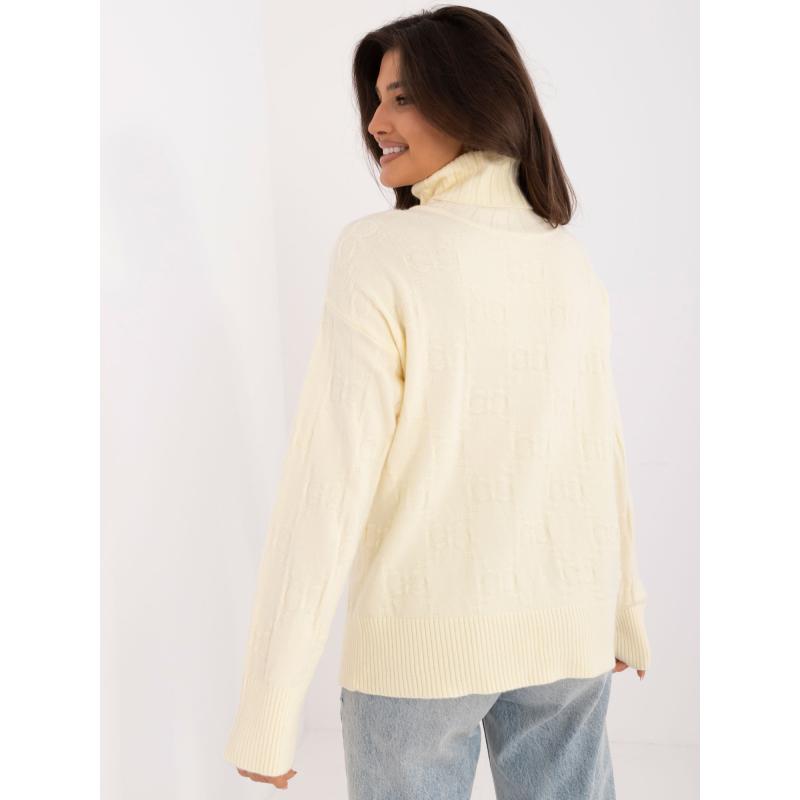 Dámský svetr s rolákem vzorovaný zářivě žlutý 