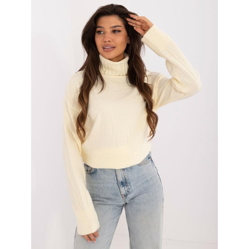 Dámský svetr s rolákem vzorovaný zářivě žlutý 