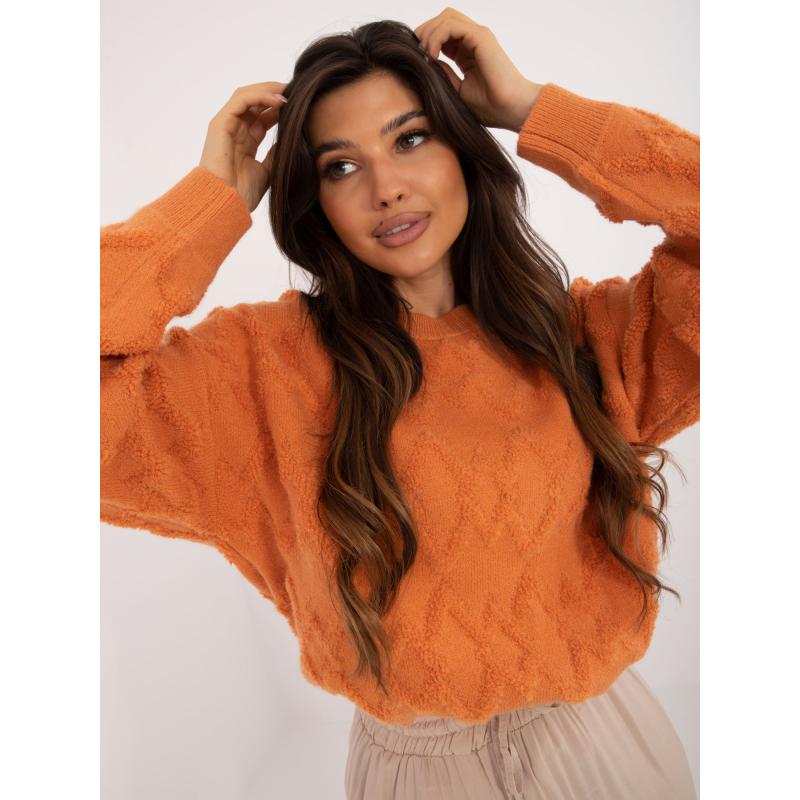 Dámský svetr s kulatým výstřihem oversize oranžový 