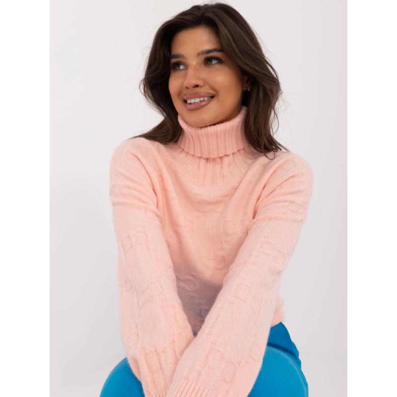 Dámský svetr s rolákem žebrovaný broskvový