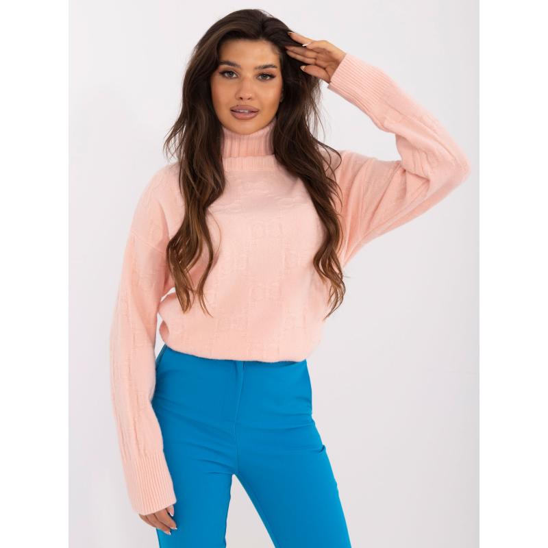 Dámský svetr s rolákem žebrovaný broskvový