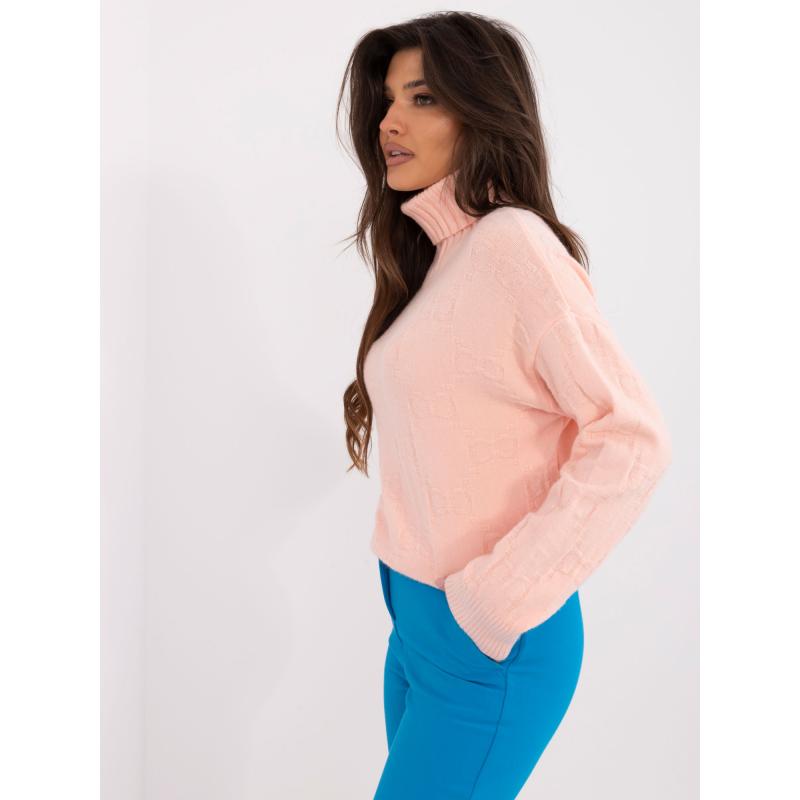 Dámský svetr s rolákem žebrovaný broskvový