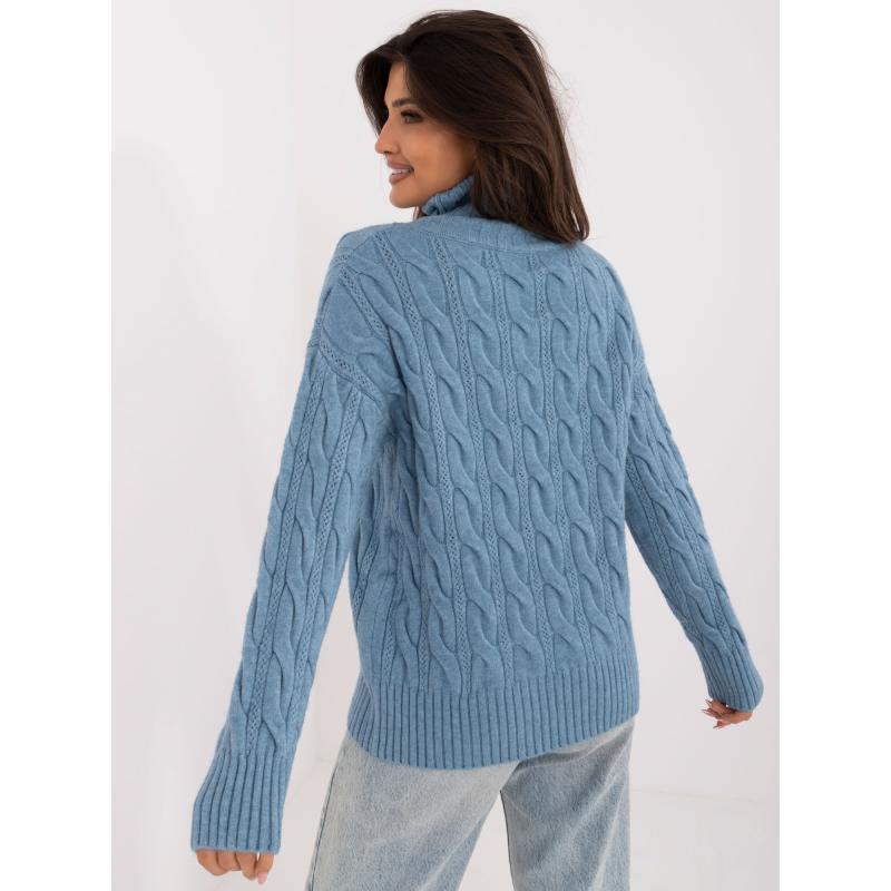 Dámský svetr s rolákem a kostkami modrý 