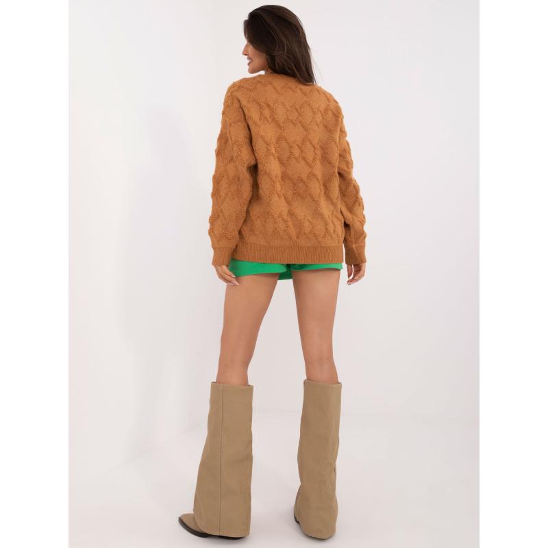 Dámský svetr oversize se vzory světle hnědý 