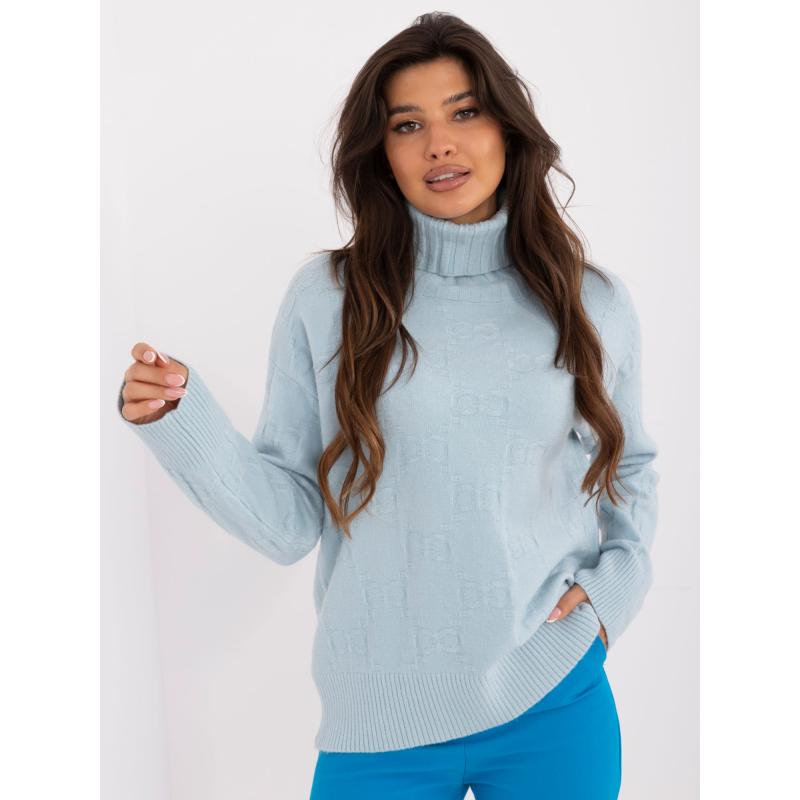 Női garbó hosszú ujjú pulóver világos kék