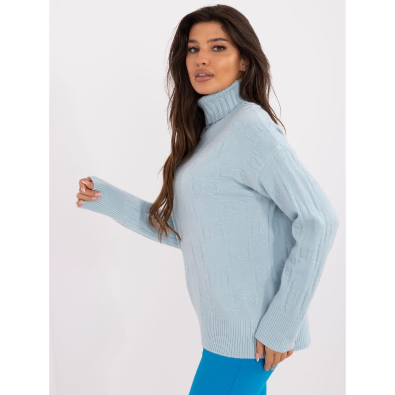 Női garbó hosszú ujjú pulóver világos kék