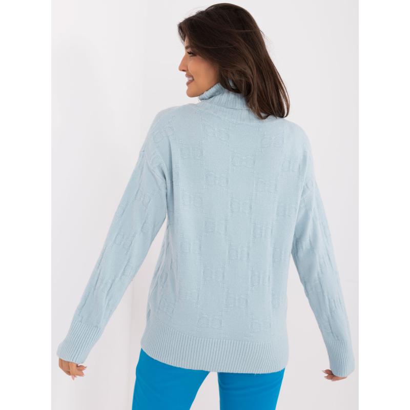 Női garbó hosszú ujjú pulóver világos kék