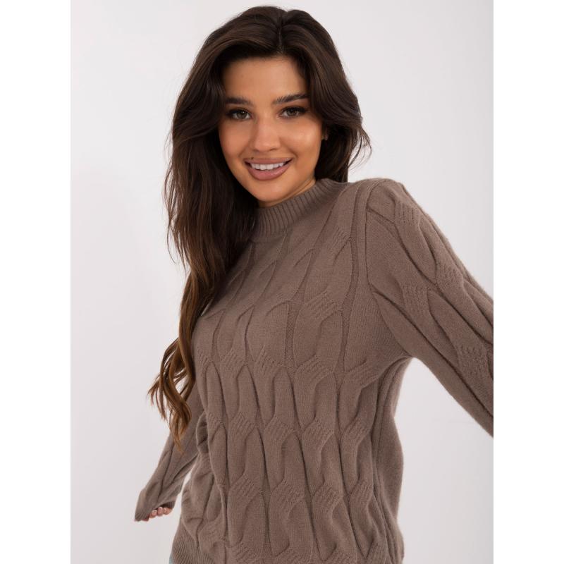 Dámský svetr s kostkami a dlouhými rukávy hnědý 