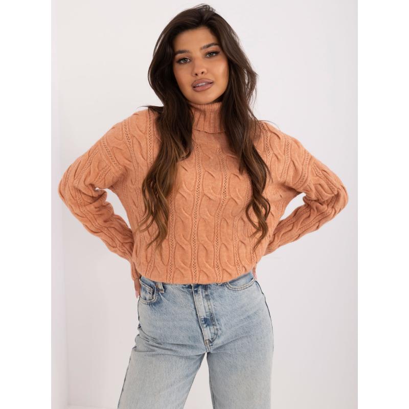 Női garbó pulóver kockás mintával narancssárga