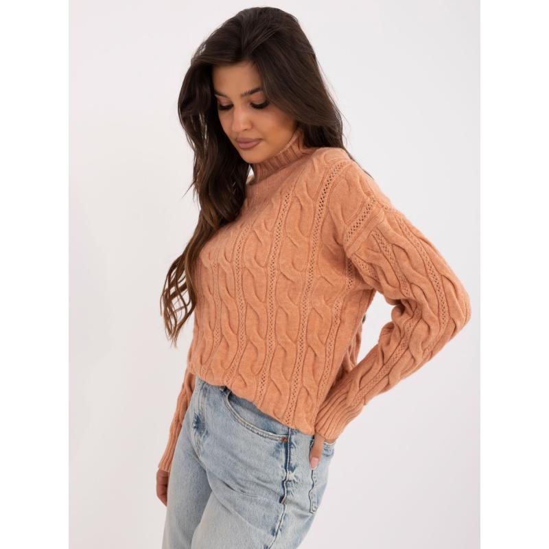 Női garbó pulóver kockás mintával narancssárga