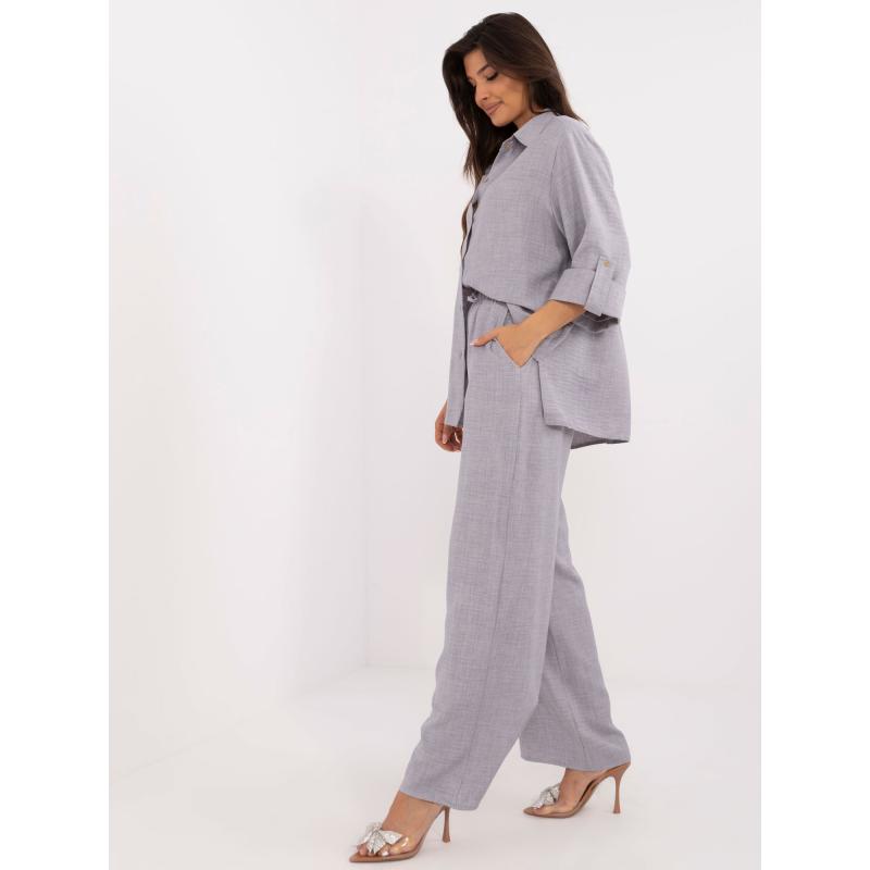 Dámsky komplet nohavíc so širokými nohavicami sivý