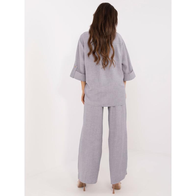 Dámsky komplet nohavíc so širokými nohavicami sivý