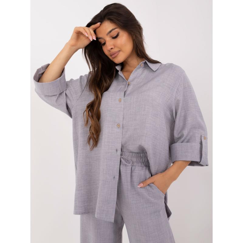 Dámsky komplet nohavíc so širokými nohavicami sivý