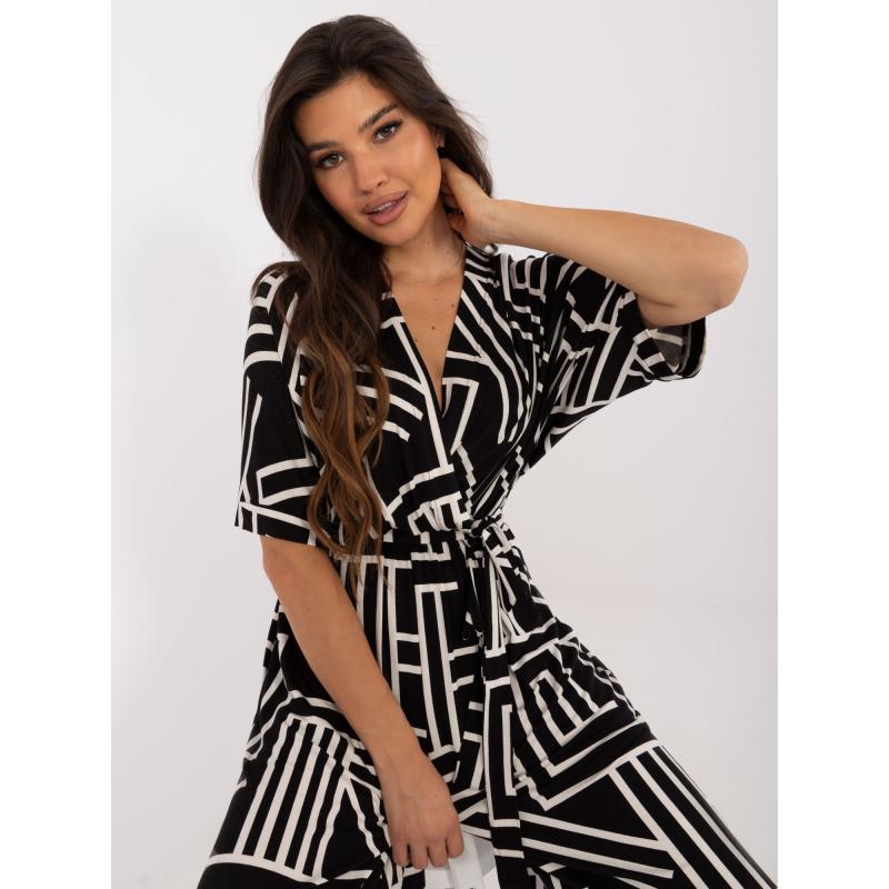 Dámský overal se zavazováním na zádech vzorovaný černý 