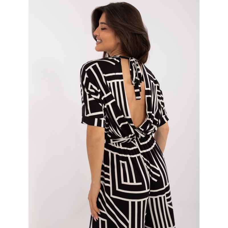 Dámský overal se zavazováním na zádech vzorovaný černý 