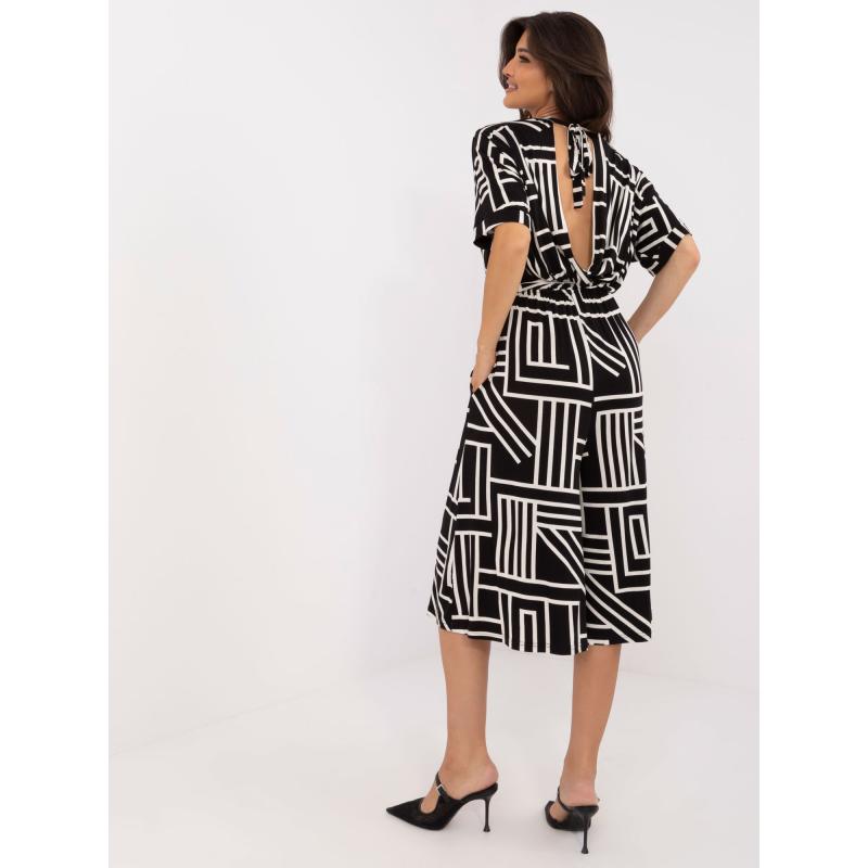 Dámský overal se zavazováním na zádech vzorovaný černý 