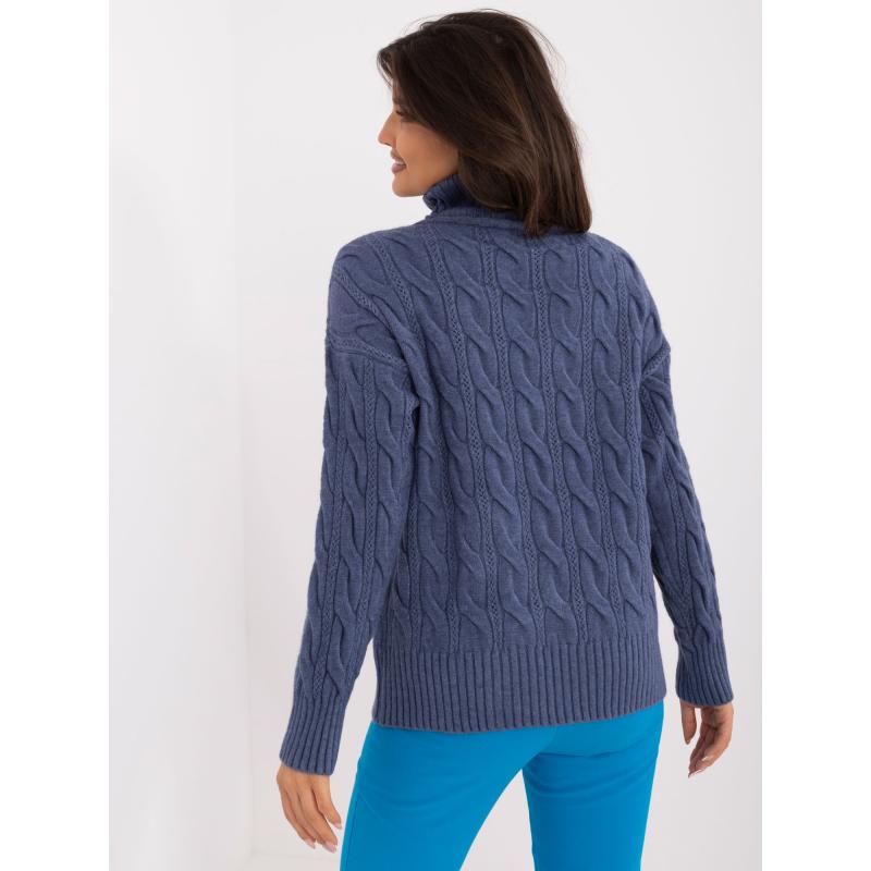 Dámský svetr s rolákem a žebrovanými lemy tmavě modrý 