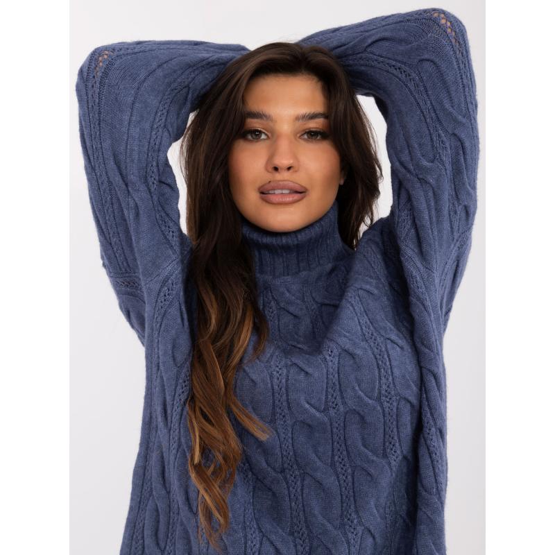 Dámský svetr s rolákem a žebrovanými lemy tmavě modrý 