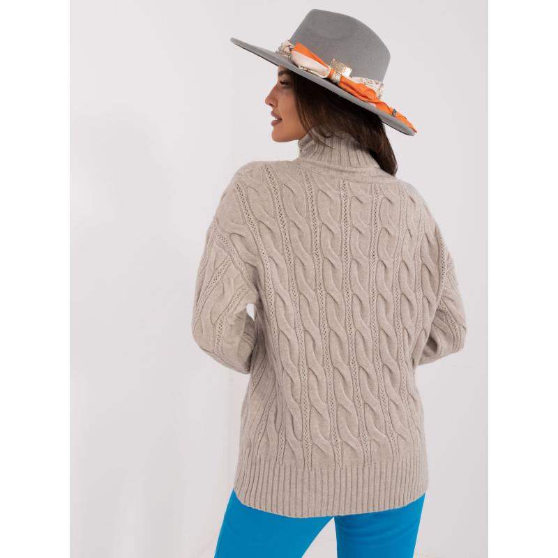 Dámský svetr s rolákem a kosticemi světle šedý 