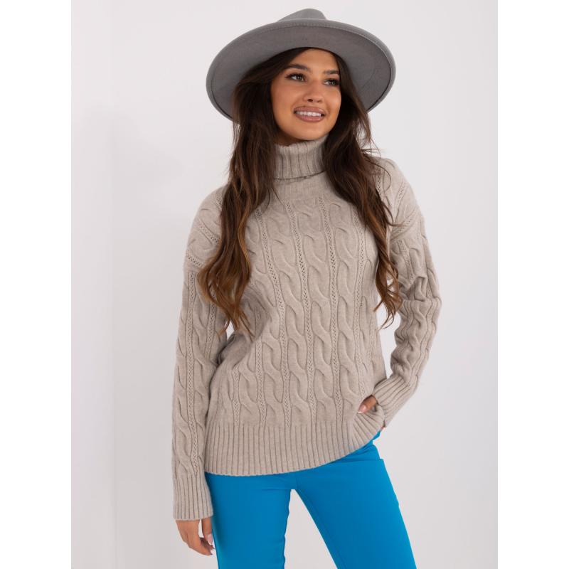 Dámský svetr s rolákem a kosticemi světle šedý 