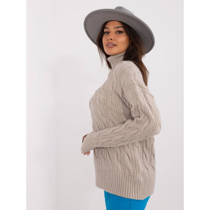 Dámský svetr s rolákem a kosticemi světle šedý 