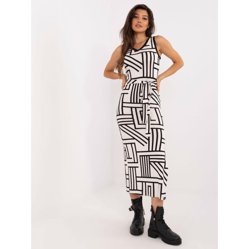 Női ujjatlan, mintás, szabott ruha ekrü színű