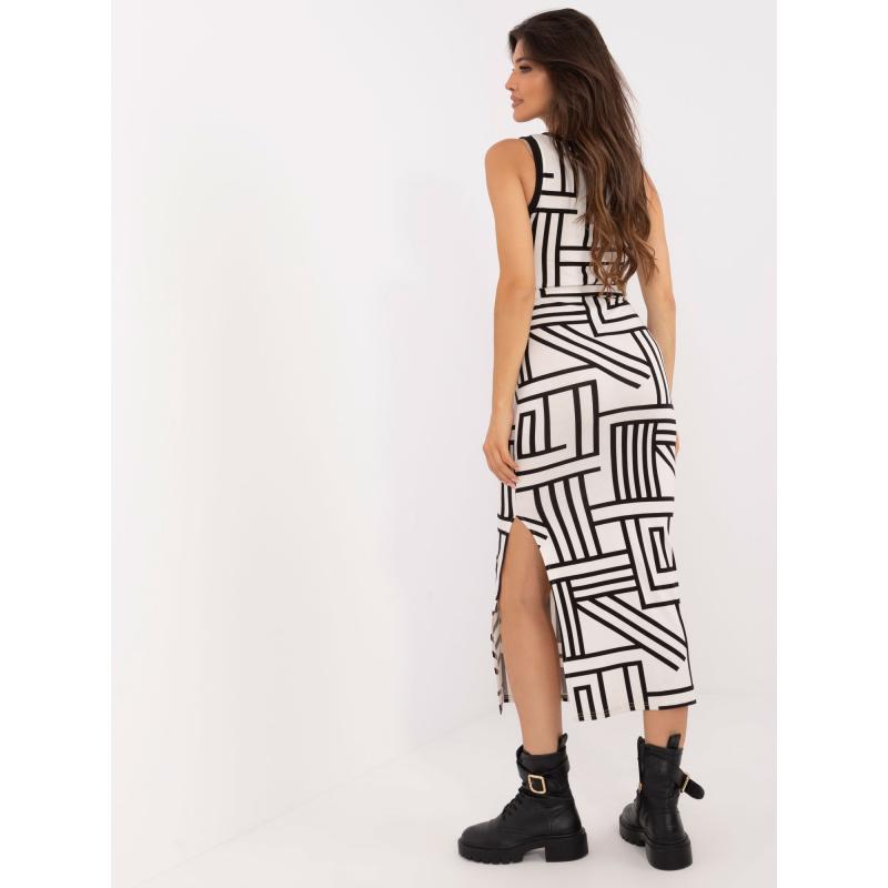 Női ujjatlan, mintás, szabott ruha ekrü színű