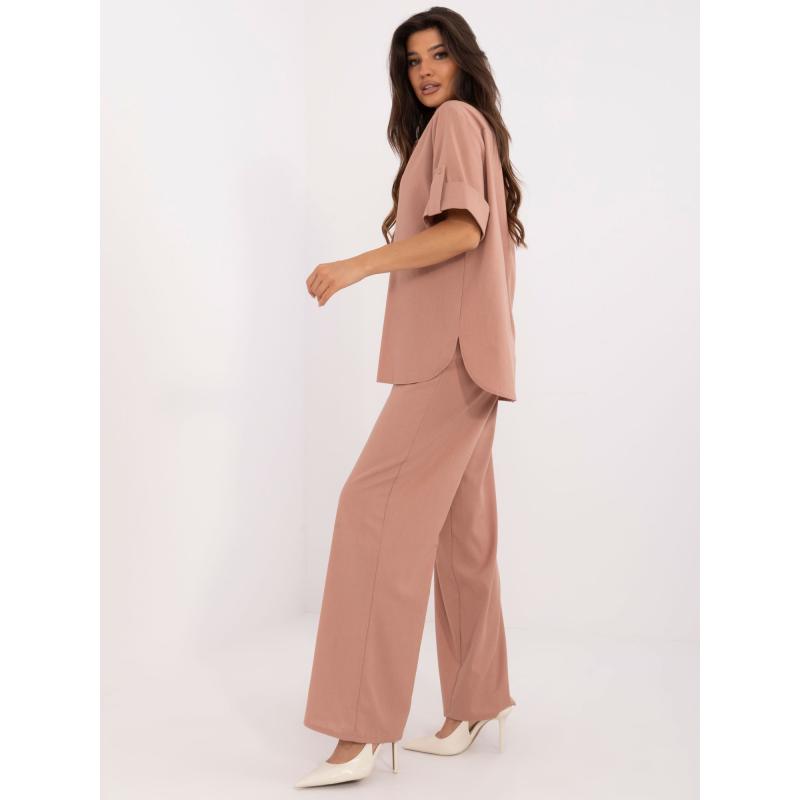 Dámská souprava ze lnu dvoudílná letní růžová 