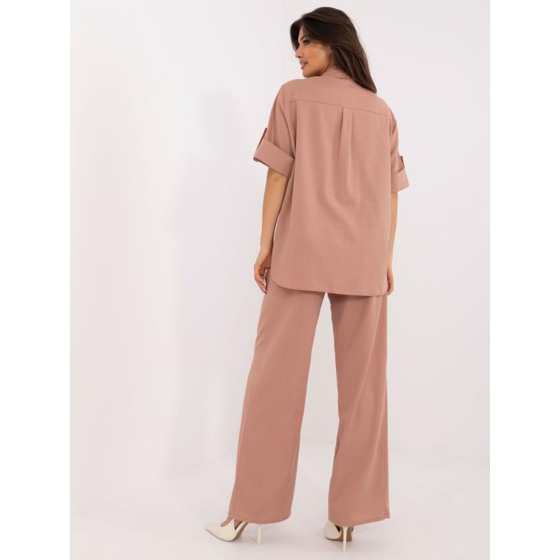 Dámská souprava ze lnu dvoudílná letní růžová 