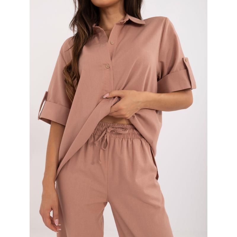 Dámská souprava ze lnu dvoudílná letní růžová 
