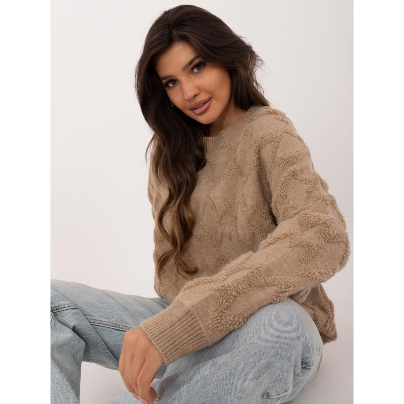 Dámský svetr s kulatým výstřihem oversize tmavě béžový 